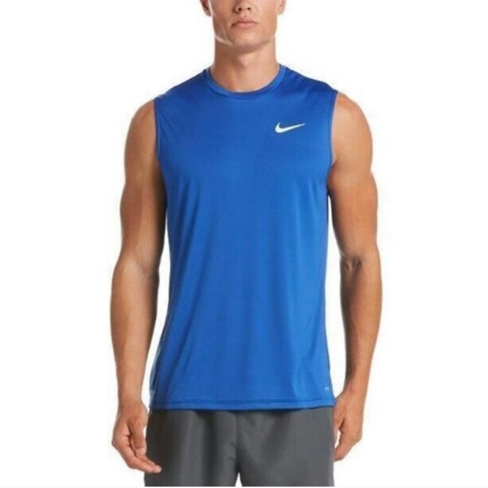 NWT Nike Swim Men's Medium Sleeveless Hydroguard Swim Shirt Royal Blue